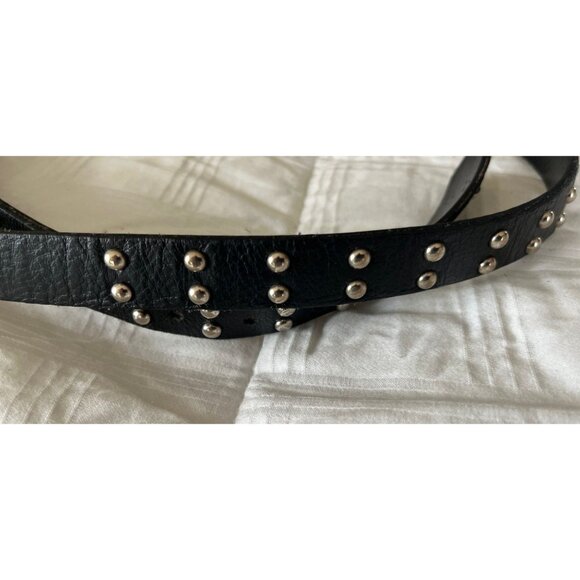 Vtg 1970\'s Black Leather Belt With Silver Tone \